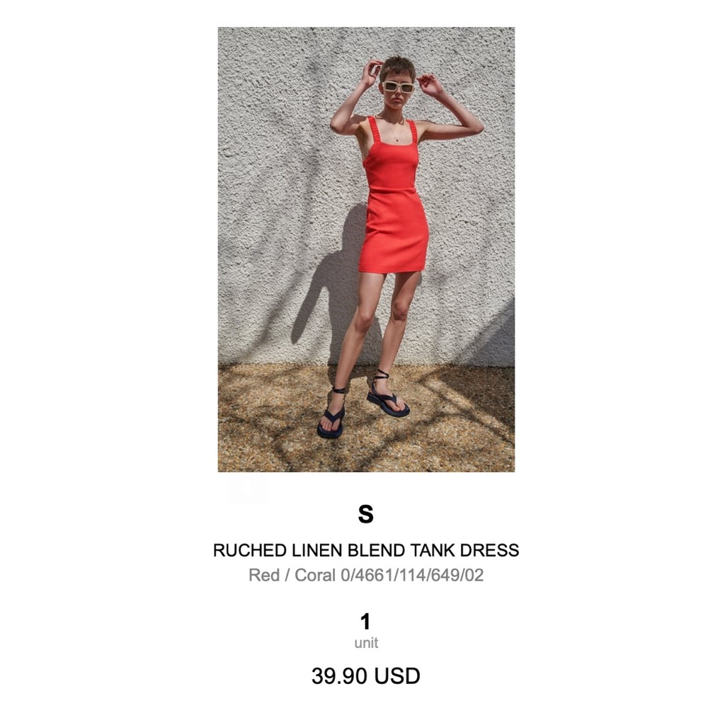 Zara ruched linen blend tank dress